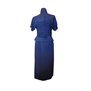 Vintage Navy Blue Skirt and Dress Top Set, Preppy, Old Money, Size Small